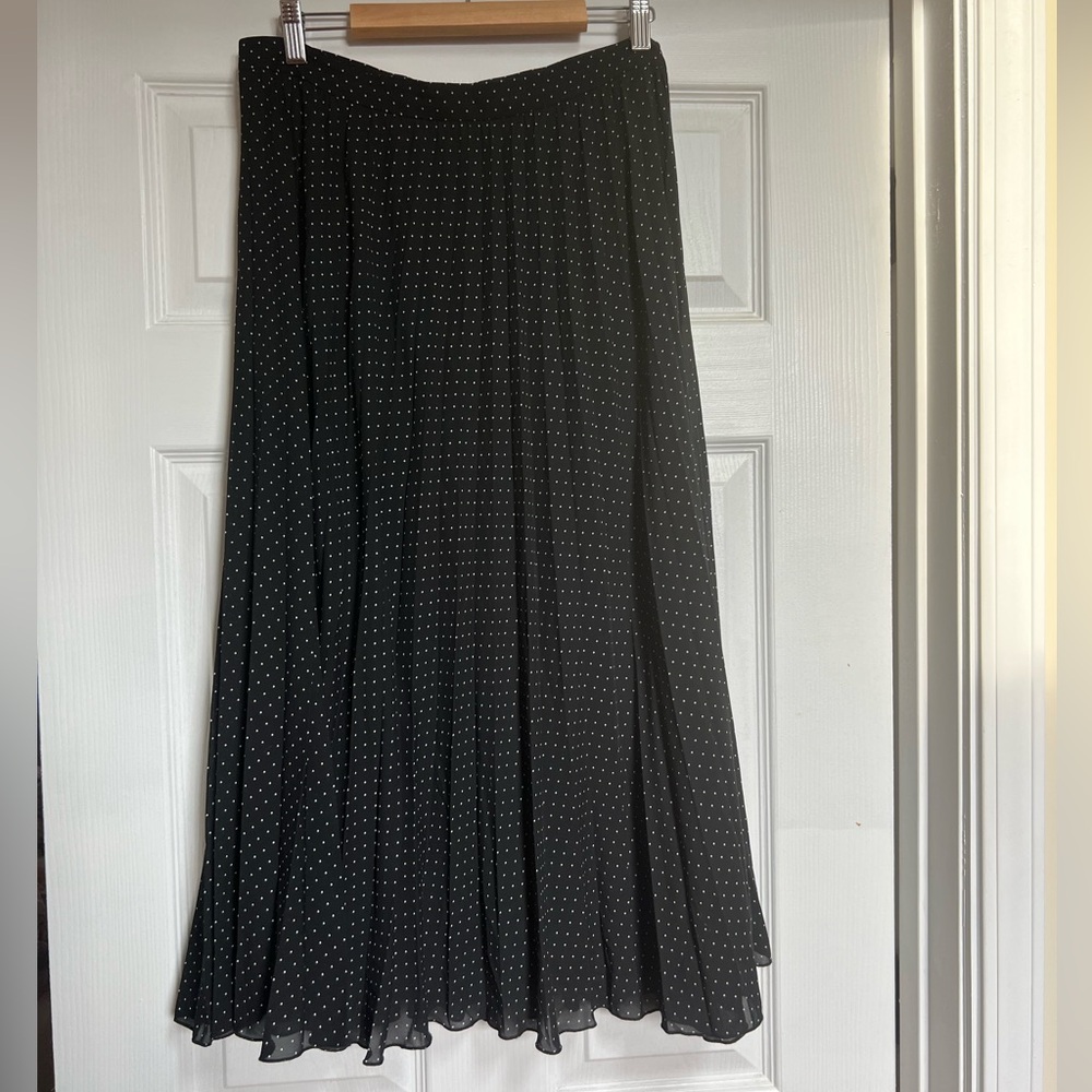 Banana Republic Black Polka Dot Pleated Midi Skirt Size 10